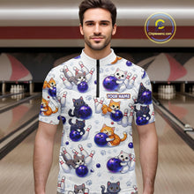 Load image into Gallery viewer, Custom Funny Cat Pattern Bowling Shirt Bowling Jersey League Polo &amp; 1/4Zip Bowling Team for Men QZT951