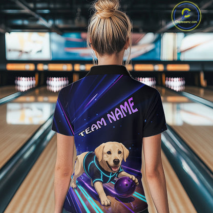 Neon Funny Labrador Retriever Bowling Shirt for Women Custom Bowling Team Jersey Polo & 1/4-Zip QZT992