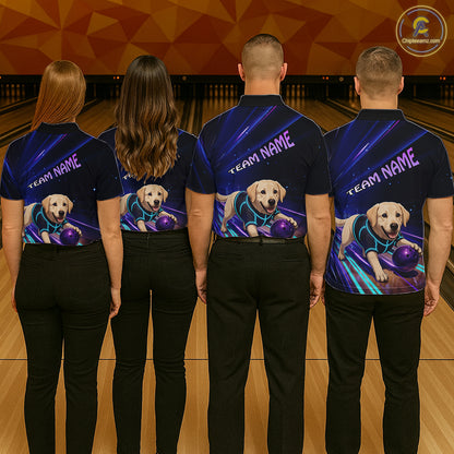 Neon Funny Labrador Retriever Bowling Shirt for Men Custom Bowling Team Jersey Polo & 1/4-Zip QZT992