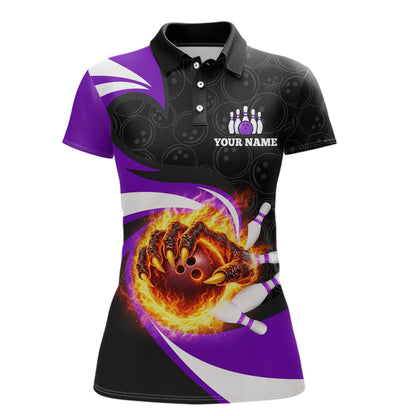 Personalized Purple Flame Demon Hand Bowling Shirt for Women Bowling Outfit Polo & Quarter-Zip Bowling Jersey QZT867