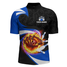 Load image into Gallery viewer, Personalized Blue Flame Demon Hand Bowling Shirt for Men Bowling Outfit Polo &amp; Quarter-Zip Bowling Jersey QZT867