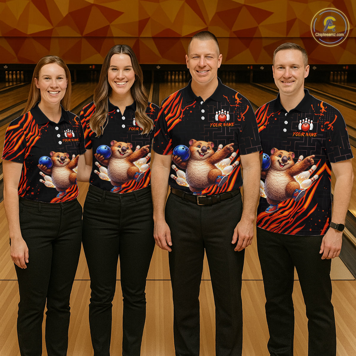 Orange Funny Wombat Bowling Shirt for Women Custom Bowling Jersey Polo & Quarter-Zip Bowling Outfit  QZT923