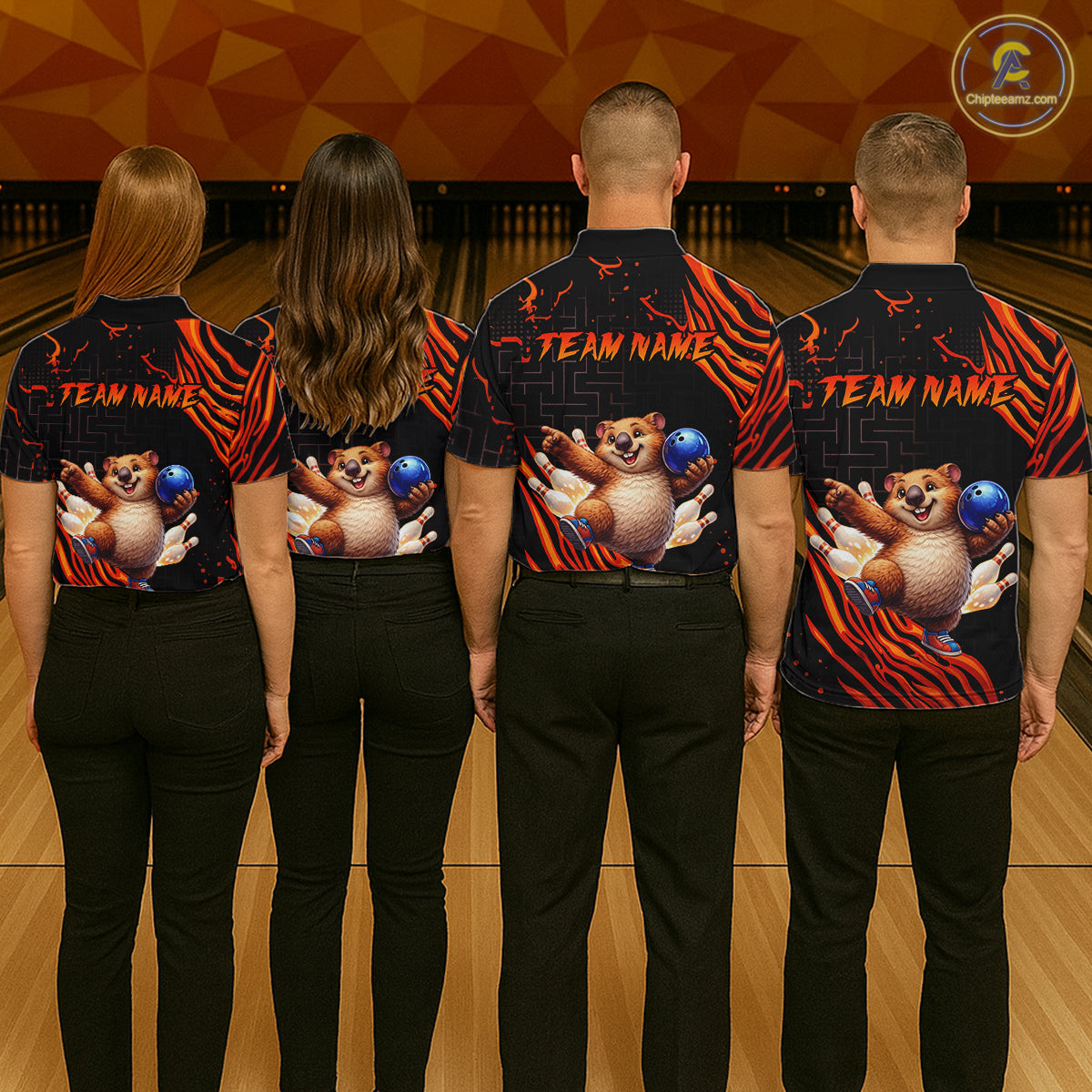 Orange Funny Wombat Bowling Shirt for Women Custom Bowling Jersey Polo & Quarter-Zip Bowling Outfit  QZT923