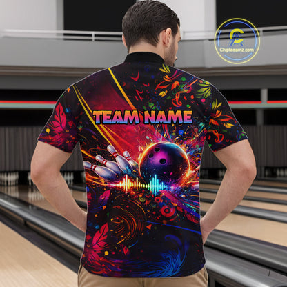Custom Retro Music Bowling Shirt for Men Bowling Jersey Polo & 1/4-Zip Bowling Tournament QZT954