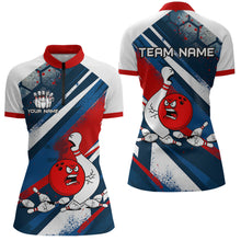 Load image into Gallery viewer, Red Blue &amp; White Crazy Bowling Ball Pin Women Bowling Team Shirt Bowling League Jersey QZT814