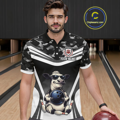 Custom Funny Cow Bowling Shirt for Men Camo Bowling League Jersey Polo & Quarter-Zip QZT871