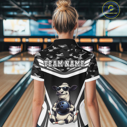 Custom Funny Cow Bowling Shirt for Women Camo Bowling League Jersey Polo & Quarter-Zip QZT871