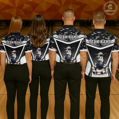 Custom Funny Cow Bowling Shirt for Women Camo Bowling League Jersey Polo & Quarter-Zip QZT871