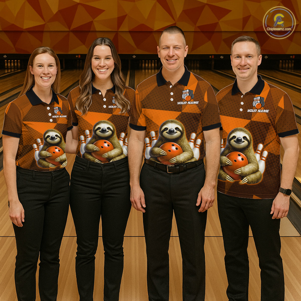 Orange Funny Sloth Bowling Shirt for Men Custom Bowling Jersey Polo & Quarter-Zip Bowling Outfit QZT995