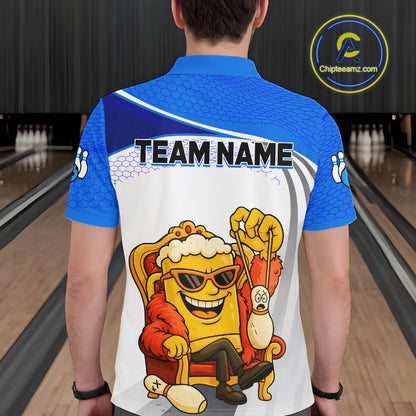 Custom Funny Blue Beer Polo Bowling Team Shirt for Men Quarter-Zip Bowling Jersey Outfit QZT820