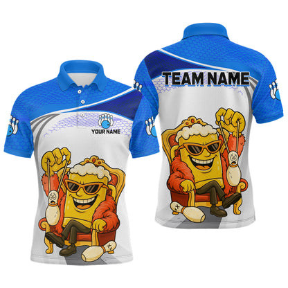 Custom Funny Blue Beer Polo Bowling Team Shirt for Men Quarter-Zip Bowling Jersey Outfit QZT820