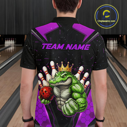 Custom Funny Purple Crocodile Bowling Shirt Alligator Bowling Jersey for Men Polo & 1/4 Zip QZT823