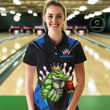 Load image into Gallery viewer, Custom Funny Blue Crocodile Bowling Shirt Alligator Bowling Jersey for Women Polo &amp; 1/4 Zip QZT823