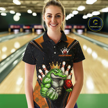Load image into Gallery viewer, Custom Funny Orange Crocodile Bowling Shirt Alligator Bowling Jersey for Women Polo &amp; 1/4 Zip QZT823