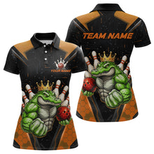 Load image into Gallery viewer, Custom Funny Orange Crocodile Bowling Shirt Alligator Bowling Jersey for Women Polo &amp; 1/4 Zip QZT823