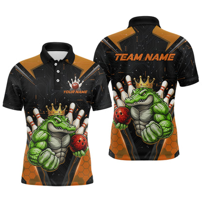 Custom Funny Orange Crocodile Bowling Shirt Alligator Bowling Jersey for Men Polo & 1/4 Zip QZT823