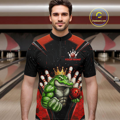 Custom Funny Red Crocodile Bowling Shirt Alligator Bowling Jersey for Men Polo & 1/4 Zip QZT823