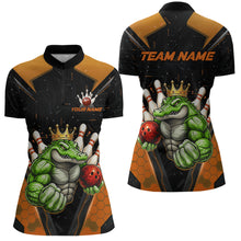 Load image into Gallery viewer, Custom Funny Orange Crocodile Bowling Shirt Alligator Bowling Jersey for Women Polo &amp; 1/4 Zip QZT823