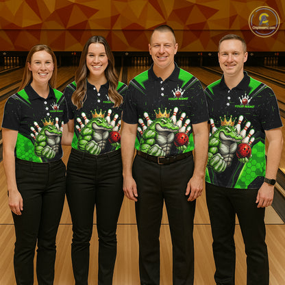 Custom Funny Green Crocodile Bowling Shirt Alligator Bowling Jersey for Men Polo & 1/4 Zip QZT823