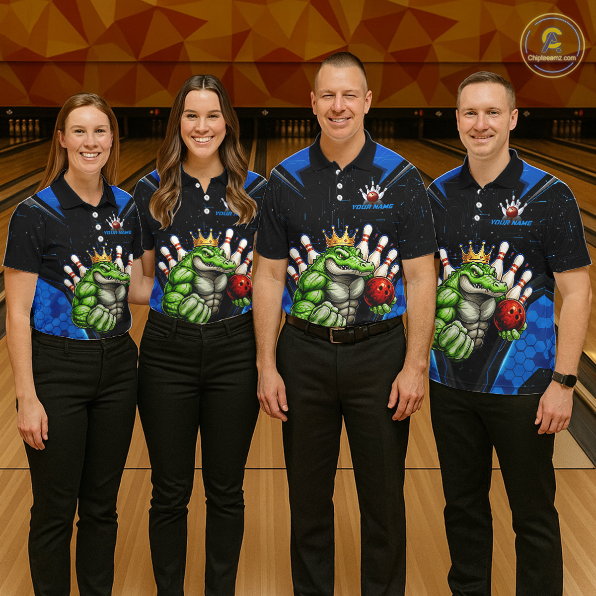 Custom Funny Blue Crocodile Bowling Shirt Alligator Bowling Jersey for Women Polo & 1/4 Zip QZT823