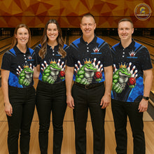 Load image into Gallery viewer, Custom Funny Blue Crocodile Bowling Shirt Alligator Bowling Jersey for Women Polo &amp; 1/4 Zip QZT823