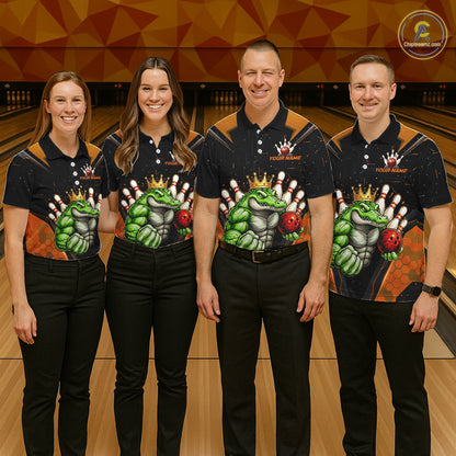 Custom Funny Orange Crocodile Bowling Shirt Alligator Bowling Jersey for Women Polo & 1/4 Zip QZT823