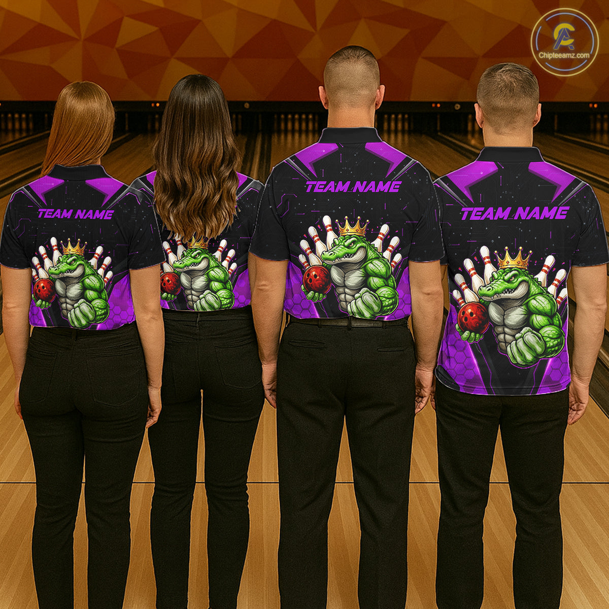 Custom Funny Purple Crocodile Bowling Shirt Alligator Bowling Jersey for Women Polo & 1/4 Zip QZT823