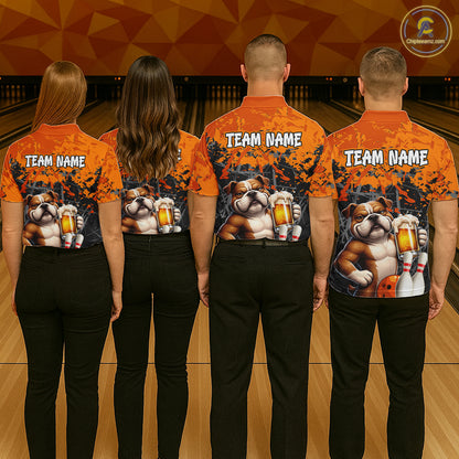 Orange Bull Dog & Beer Bowling Shirt for Men Custom Bowling Team Jersey Bowling Outfit QZT998