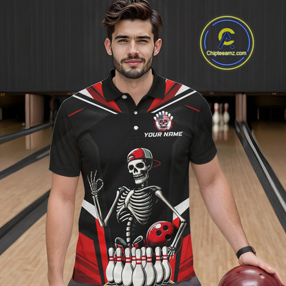 Red Funny Skeleton Bowling Shirt Personalized Bowing Jersey for Men Bowling Team QZT828