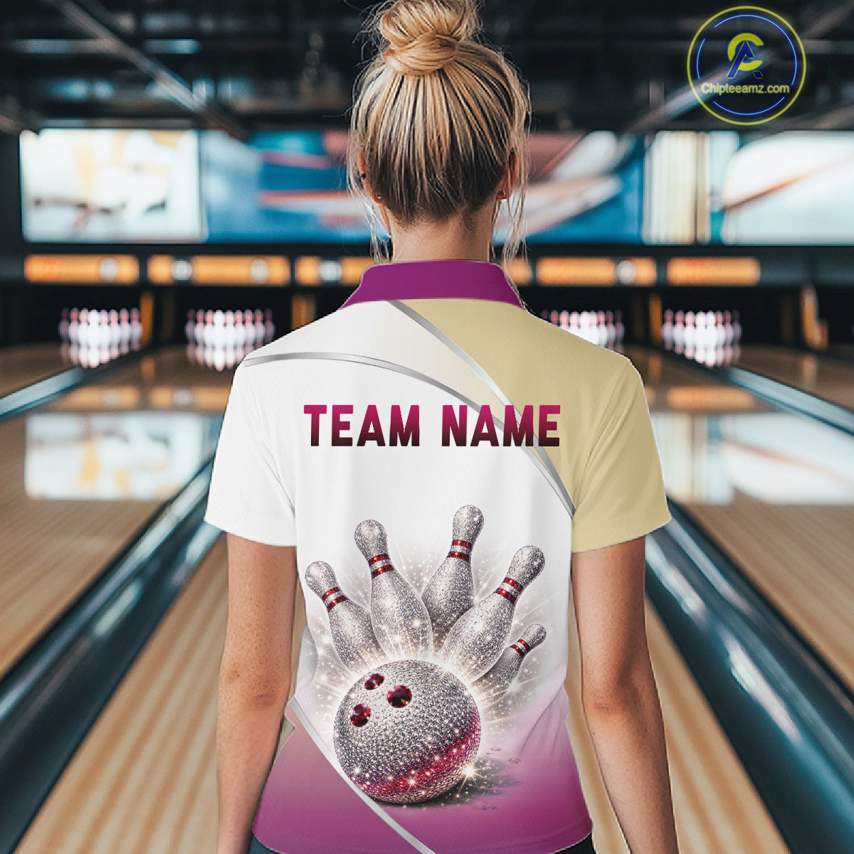 Custom Rhinestone Bowling Shirt for Women Gradient Bowling Team Jersey Polo & Quarter-Zip Bowling Outfit QZT965