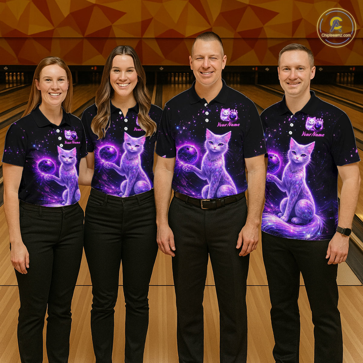 Cat Aurora Galaxy Bowling Shirt  for Men Custom Neon Glow Bowling Jersey Polo & Quarter-Zip QZT968