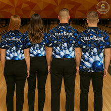 Load image into Gallery viewer, Blue Rhinestone Bowling Shirt for Women Custom Bowling Team Jersey Polo &amp; Quarter-Zip QZT1003