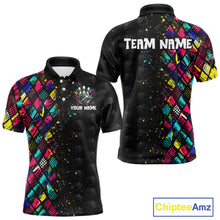 Load image into Gallery viewer, Colorful patterned polo shirt with customizable text on a white background