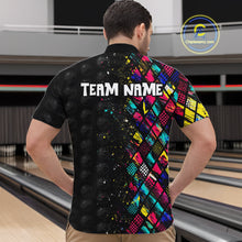 Load image into Gallery viewer, Person wearing a colorful bowling shirt with 'TEAM NAME' text at a bowling alley.