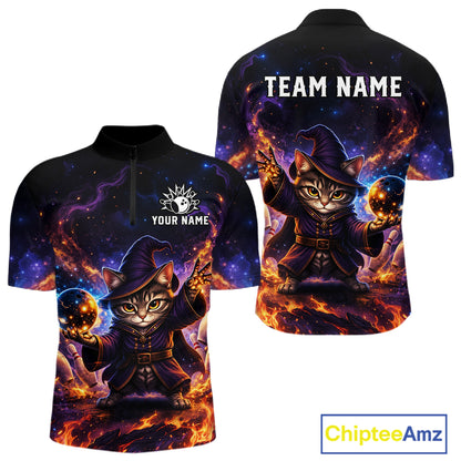 Black shirt with a cat wizard design on a white background, featuring 'Chiptee Amz' branding.