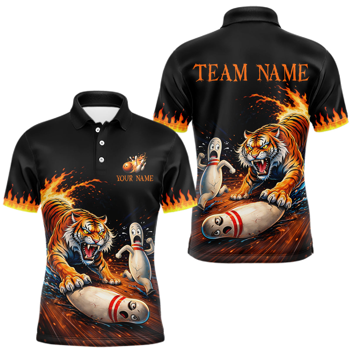 Personalized Tiger Bowling Shirt Orange Funny Bowling Team League Jersey for Men QZT832