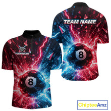 Load image into Gallery viewer, Two views of quarter-zip jerseys with 8-ball design and customizable text.