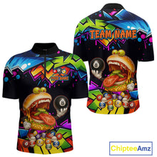 Load image into Gallery viewer, Two colorful jerseys with a burger and billiard ball design, featuring the brand 'Chiptee Amz'.