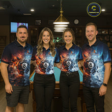 Load image into Gallery viewer, Four people wearing matching polo shirts with a pool table and bar setting in the background.