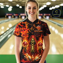 Load image into Gallery viewer, Custom Flame Skeleton Bowling Shirt for Women Bowling Jersey Polo &amp; 1/4-Zip Bowling Outfit QZT1011