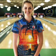 Load image into Gallery viewer, Custom Bowling Jersey Polo &amp; 1/4 Zip Sunset Tropical Sublimated Bowling Shirt for Women QZT836