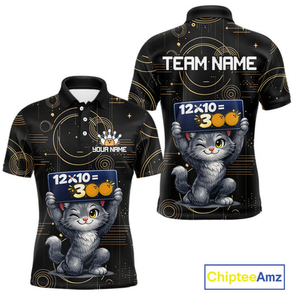 Custom Funny Cat Bowling Math Shirt Polo & 1/4-Zip Bowling League Jersey Bowling Outfit for Men QZT927