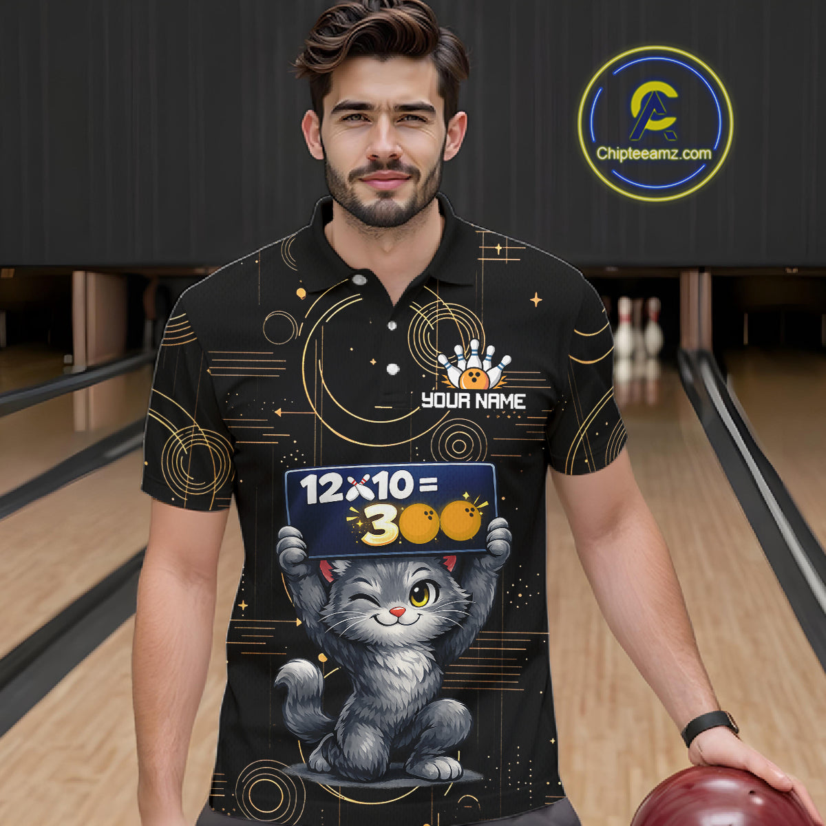 Custom Funny Cat Bowling Math Shirt Polo & 1/4-Zip Bowling League Jersey Bowling Outfit for Men QZT927