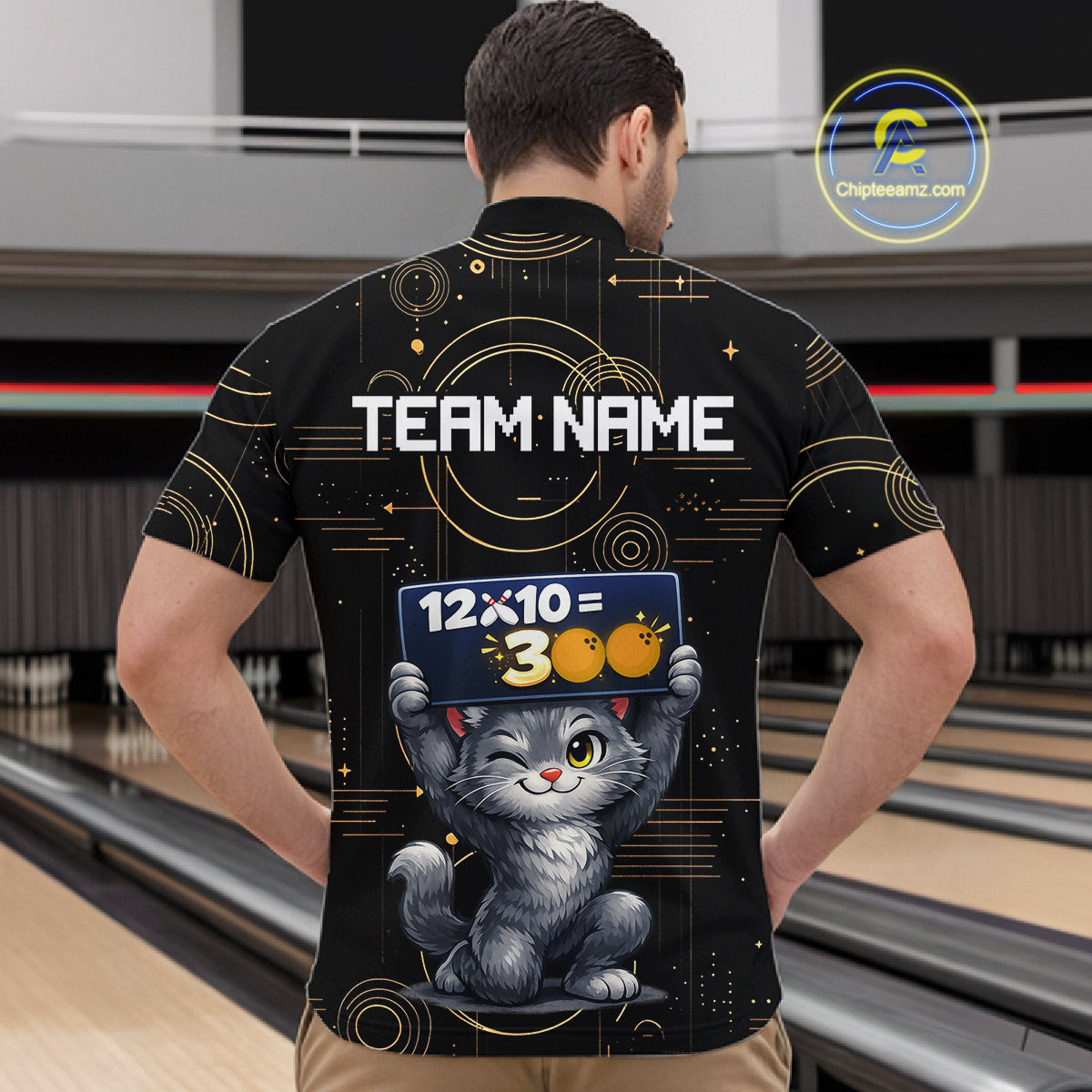 Custom Funny Cat Bowling Math Shirt Polo & 1/4-Zip Bowling League Jersey Bowling Outfit for Men QZT927
