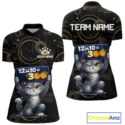 Custom Funny Cat Bowling Math Shirt Polo & 1/4-Zip Bowling League Jersey Bowling Outfit for Women QZT927