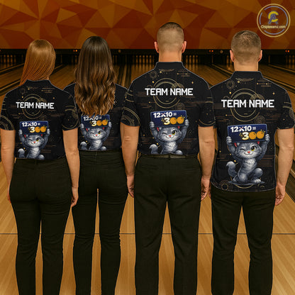 Custom Funny Cat Bowling Math Shirt Polo & 1/4-Zip Bowling League Jersey Bowling Outfit for Women QZT927