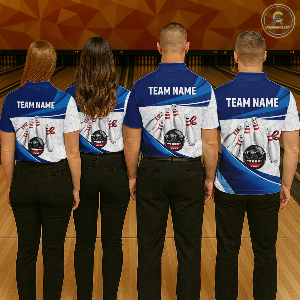 Blue Funny Bowling Shirt Custom Pattern Bowling Team Jersey Polo & 1/4-Zip Bowling Gift for Men QZT930