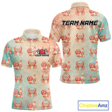 Load image into Gallery viewer, Two polo shirts with crab pattern and 'Team Name' text on a white background, featuring Chiptee Amz branding.