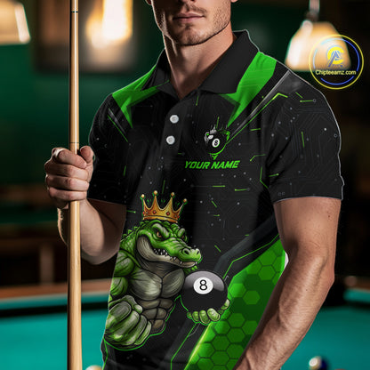 Funny Green Crocodile Billiard Team Shirt for Men Custom 8 Ball Pool Billiard Jersey Polo & 1/4-Zip BHT18