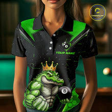 Load image into Gallery viewer, Funny Green Crocodile Billiard Team Shirt for Women Custom 8 Ball Pool Billiard Jersey Polo &amp; 1/4-Zip BHT18